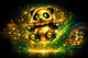 Floating golden panda figurine suspended mid-air with glowing particles, neon rim light on dark background, luxury casino car
